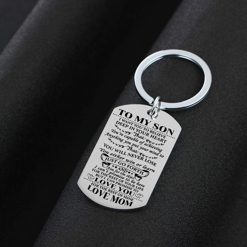 YEEQIN Son Keychain Key Ring Believe Inspirational Gifts From Dad Mom Birthday Graduation Christmas Gifts (Son Keychain From Mom) - Image 3